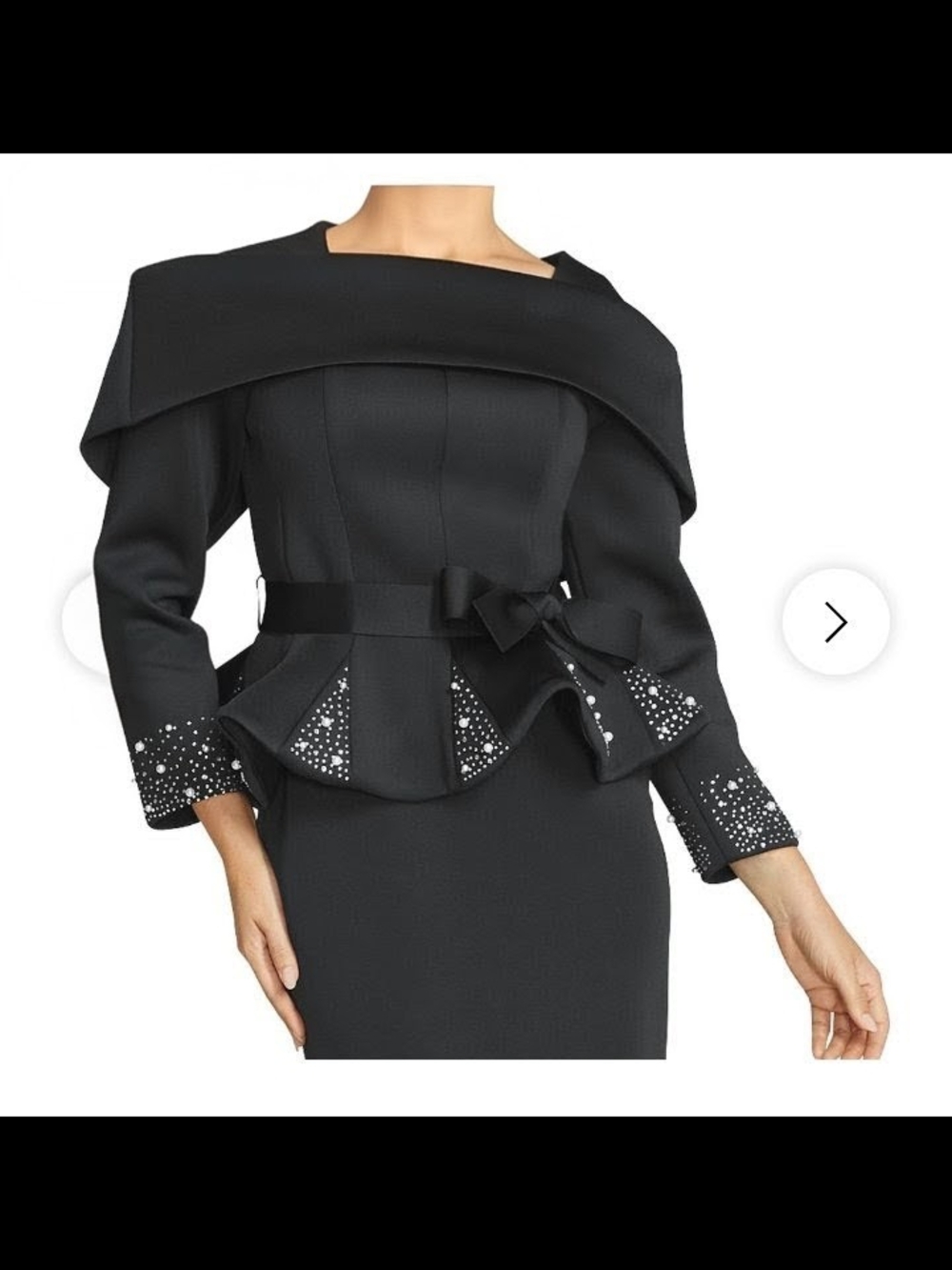 Black Peplum Evening Blouse with Bow Accent